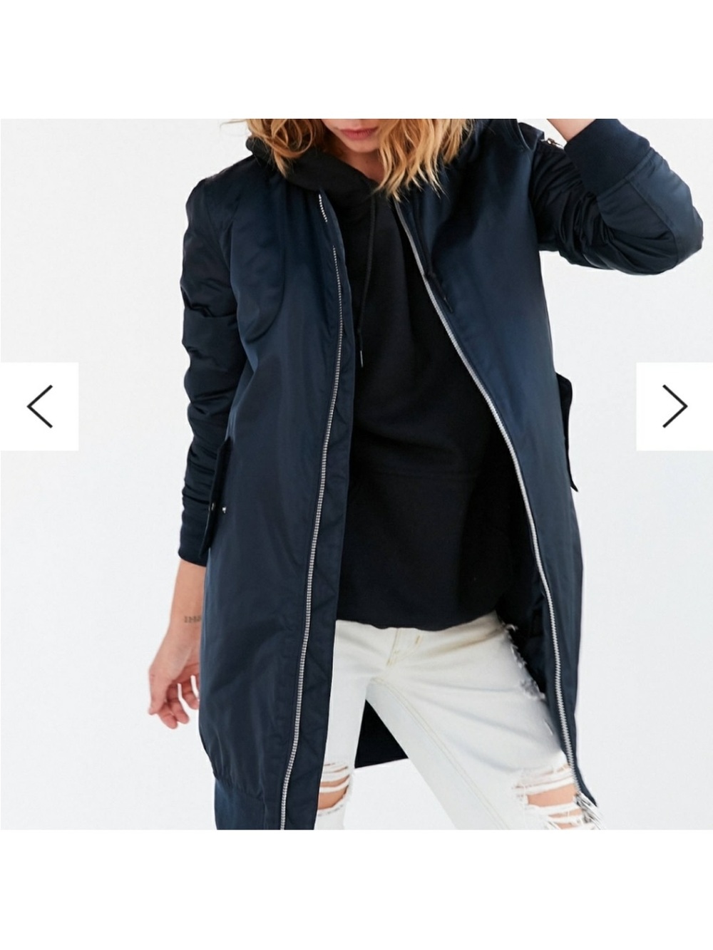 Urban Outfitters Silence + Noise Navy Long bomber style coat size small